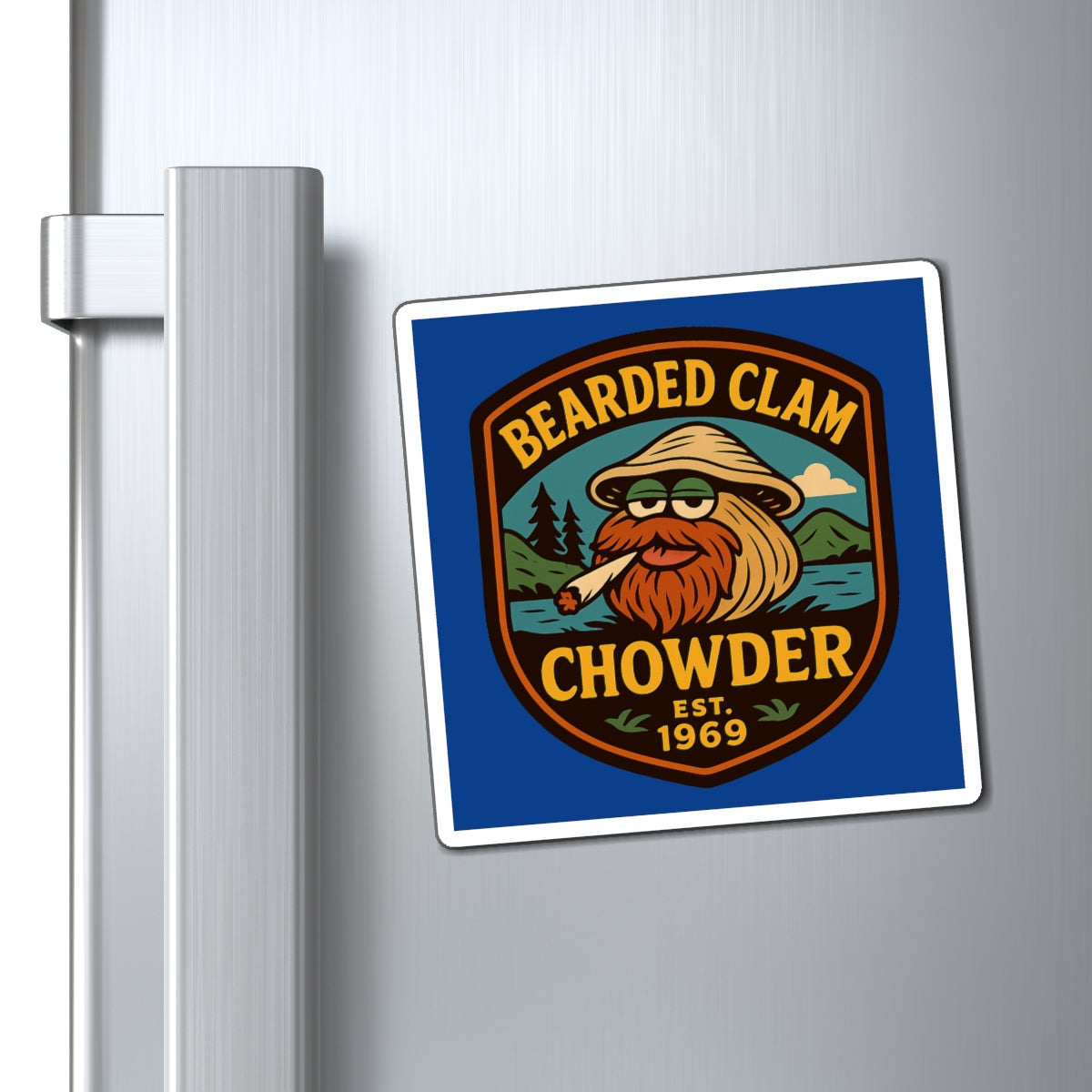 Bearded Clam Chowder Magnet, Retro Kitchen Decor, Fun Gift for Foodies, Unique Refrigerator Magnet, Coastal Vibe Decor