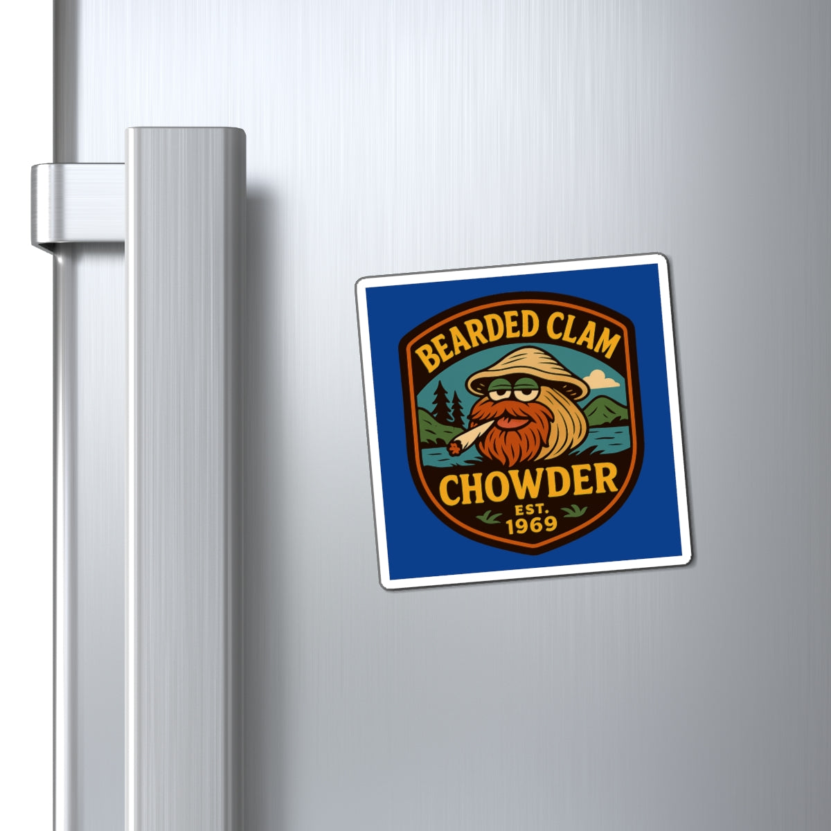 Bearded Clam Chowder Magnet, Retro Kitchen Decor, Fun Gift for Foodies, Unique Refrigerator Magnet, Coastal Vibe Decor