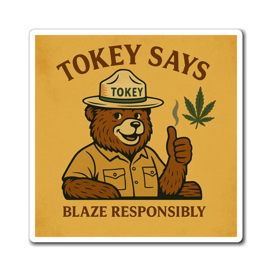 Funny Bear Magnet - Tokey Says Blaze Responsibly, Cannabis Decor, Gift for Stoners, Kitchen Magnet, Humorous Home Decor