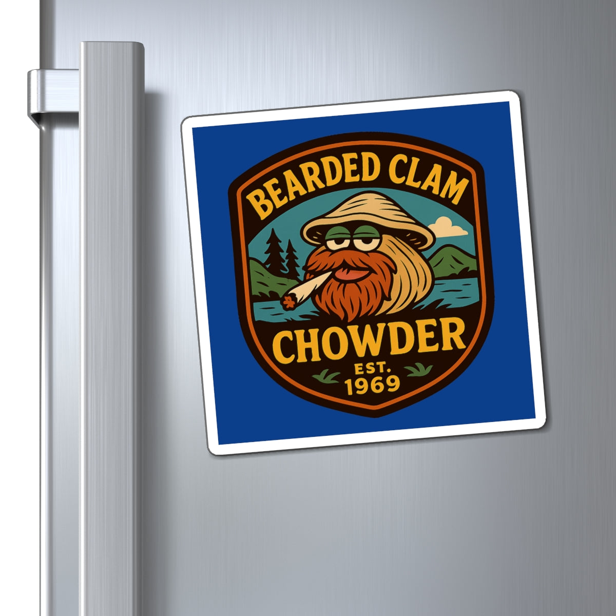 Bearded Clam Chowder Magnet, Retro Kitchen Decor, Fun Gift for Foodies, Unique Refrigerator Magnet, Coastal Vibe Decor