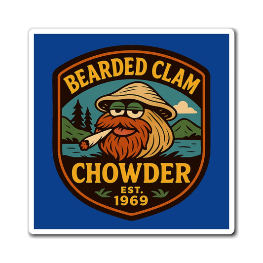Bearded Clam Chowder Magnet, Retro Kitchen Decor, Fun Gift for Foodies, Unique Refrigerator Magnet, Coastal Vibe Decor